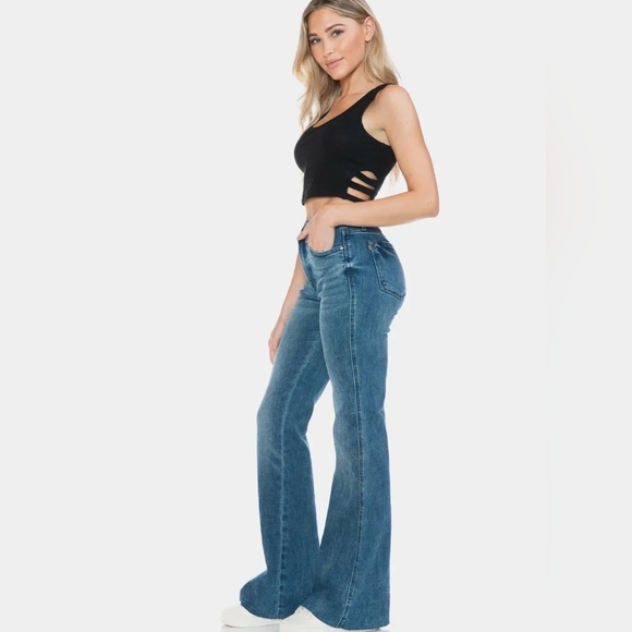 Judy Blue Full Size Tummy Control Cut Hem Flare Jeans - Picture 3 of 4